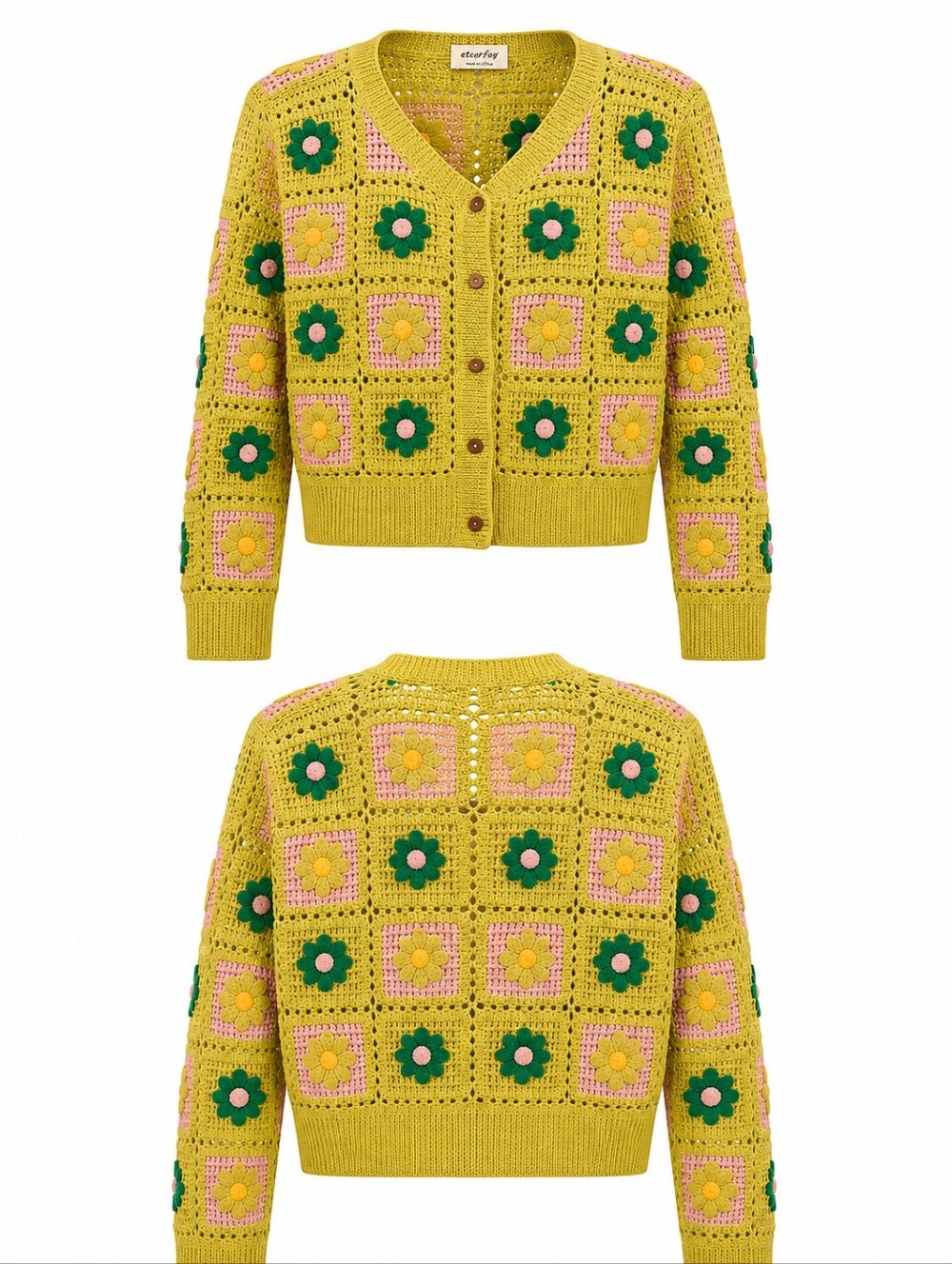 Cottagecore Crochet Cardigan | Granny Square Floral Sweater | Med/Lg |Like New